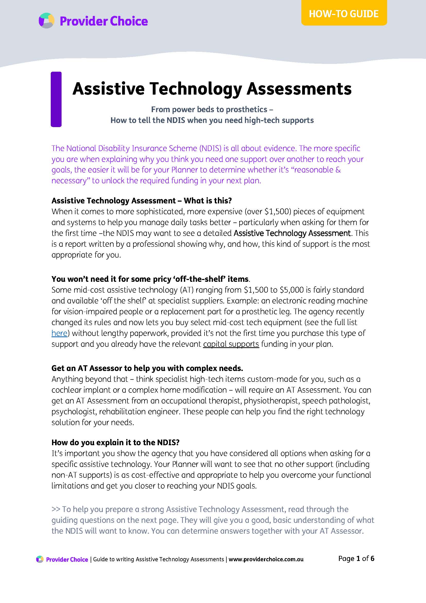 Factsheet How to tell the NDIS you need funding for complex assistive